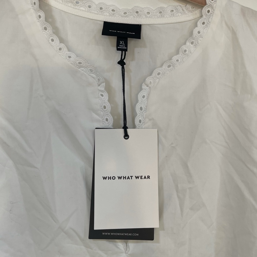 Women's Puff Short Sleeve Lace Dress - Who What Wear™ XL White New With Tags 20 - Picture 6 of 9